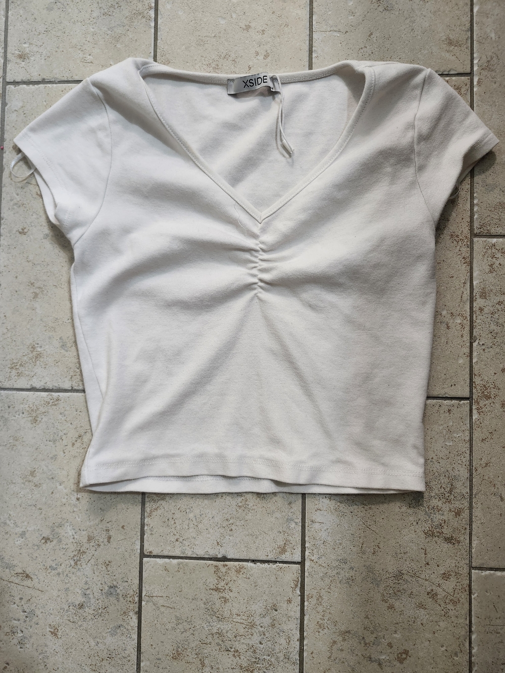 White V-Neck Ruched Cropped Tee